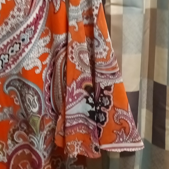 FINAL PRICE NWOT MSK multi-colored paisley designed dress w sheer bell sleeves M - Picture 6 of 8